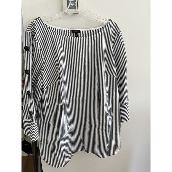 Talbot's L Gray Stripe 100% Cotton Unique 3/4 Sleeve Blouse/Tunic - Picture 3 of 6